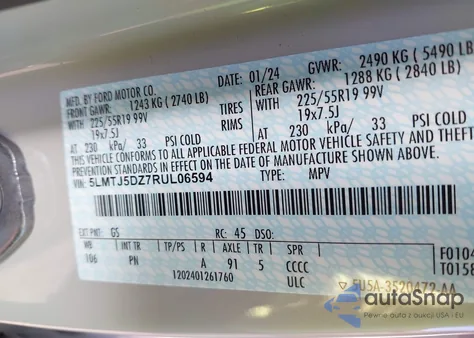 2024 Lincoln Corsair Grand Touring из США, поврежденный, VIN 5LMTJ5DZ7RUL06594